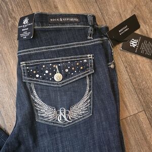 Rock & Republic Dark Indigo Bootcut Jeans with Embellished Pocket